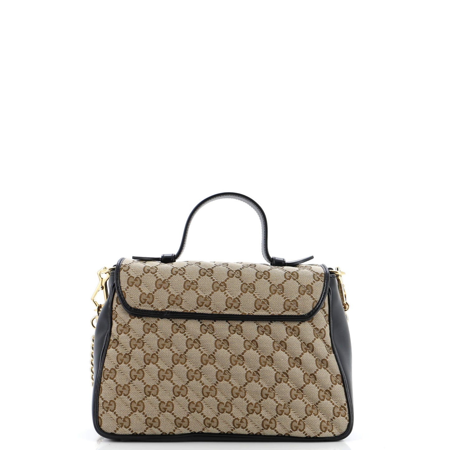 GG Marmont Top Handle Flap Bag Diagonal Quilted GG Canvas Small