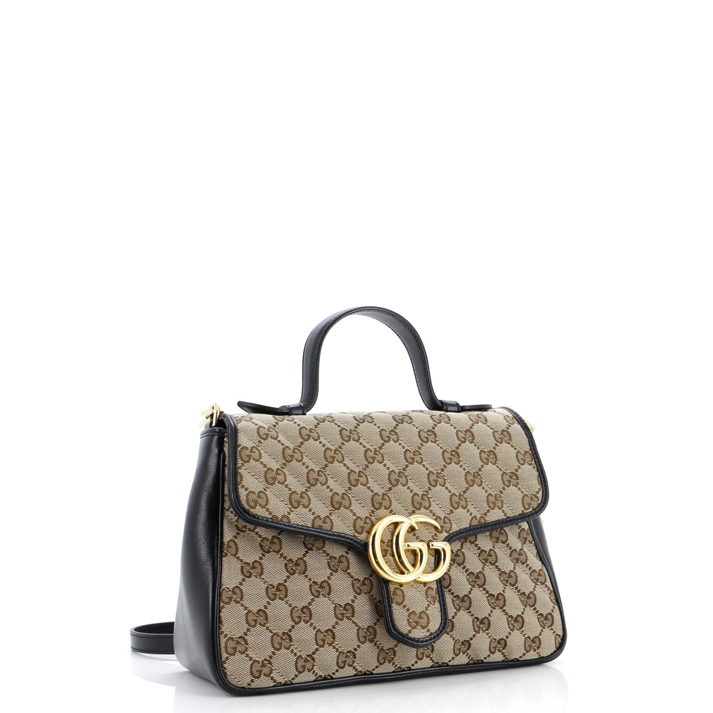 GG Marmont Top Handle Flap Bag Diagonal Quilted GG Canvas Small