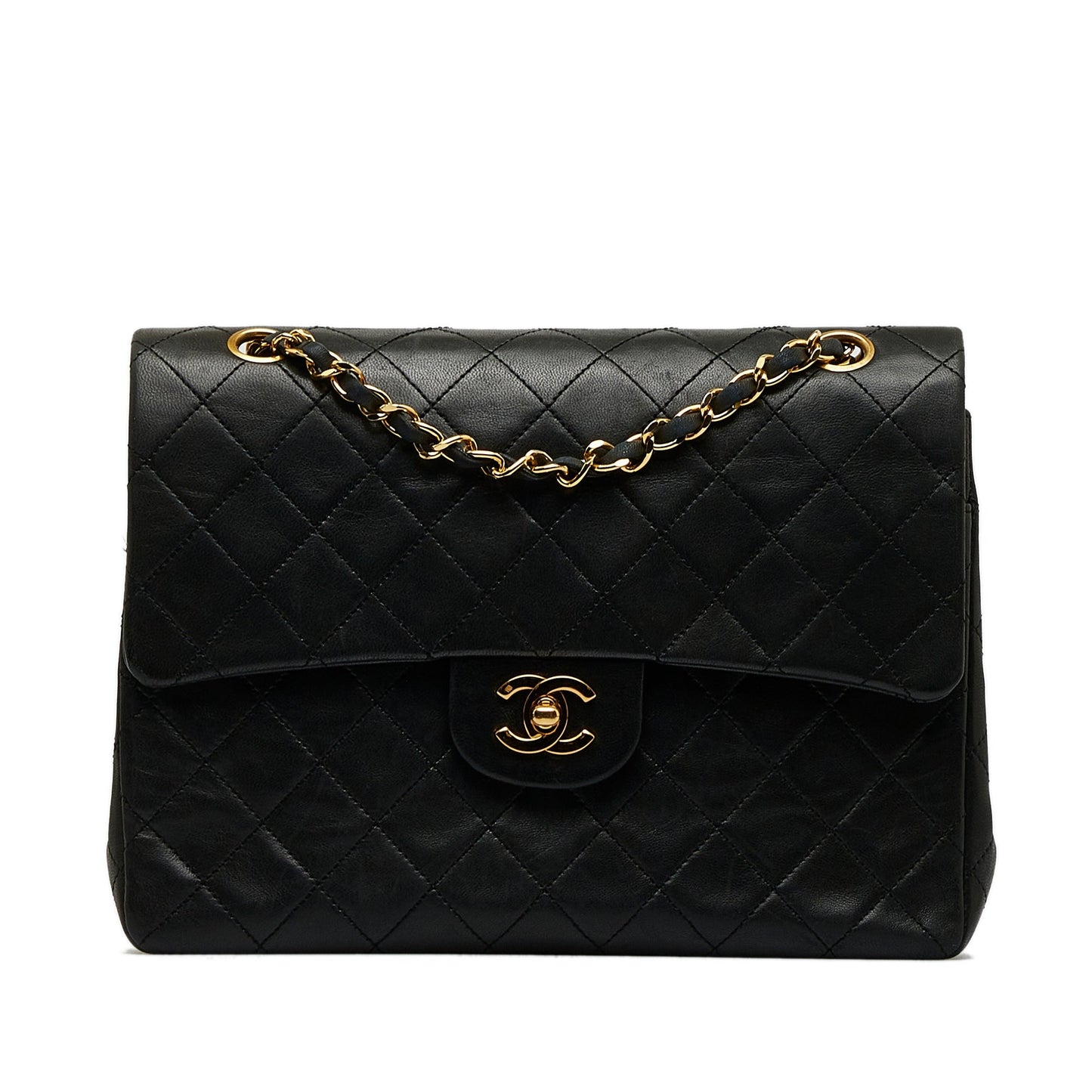 Chanel Classic Double Flap Medium Tall Black Lambskin Gold