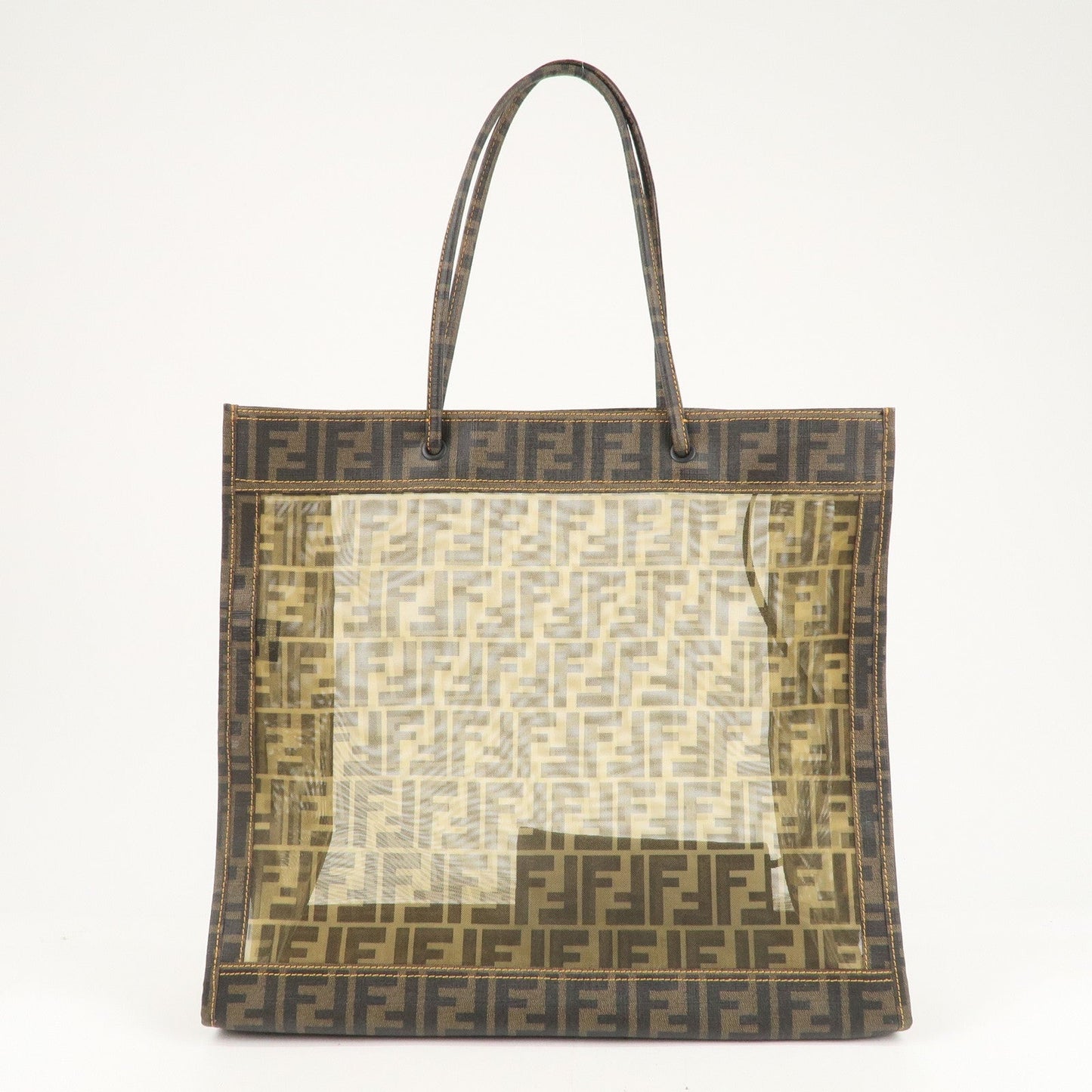 FENDI Zucca Mesh PVC Tote Bag Brown Black 8BH184