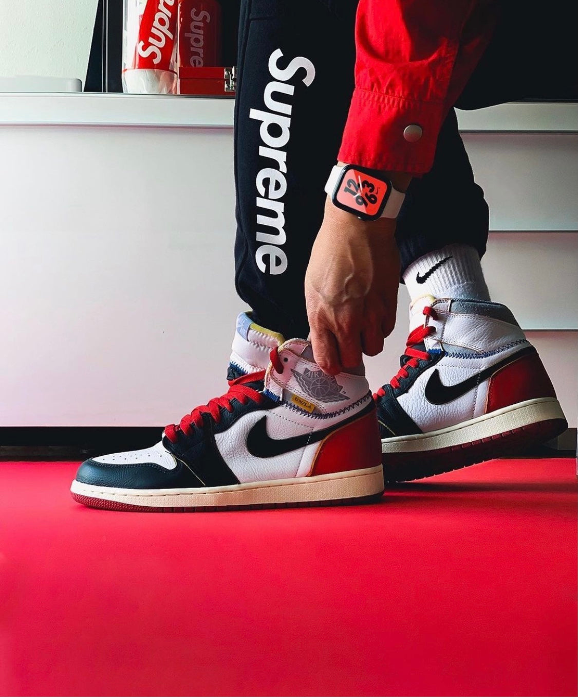 GLM - Union x AJ1 High white and red stitching