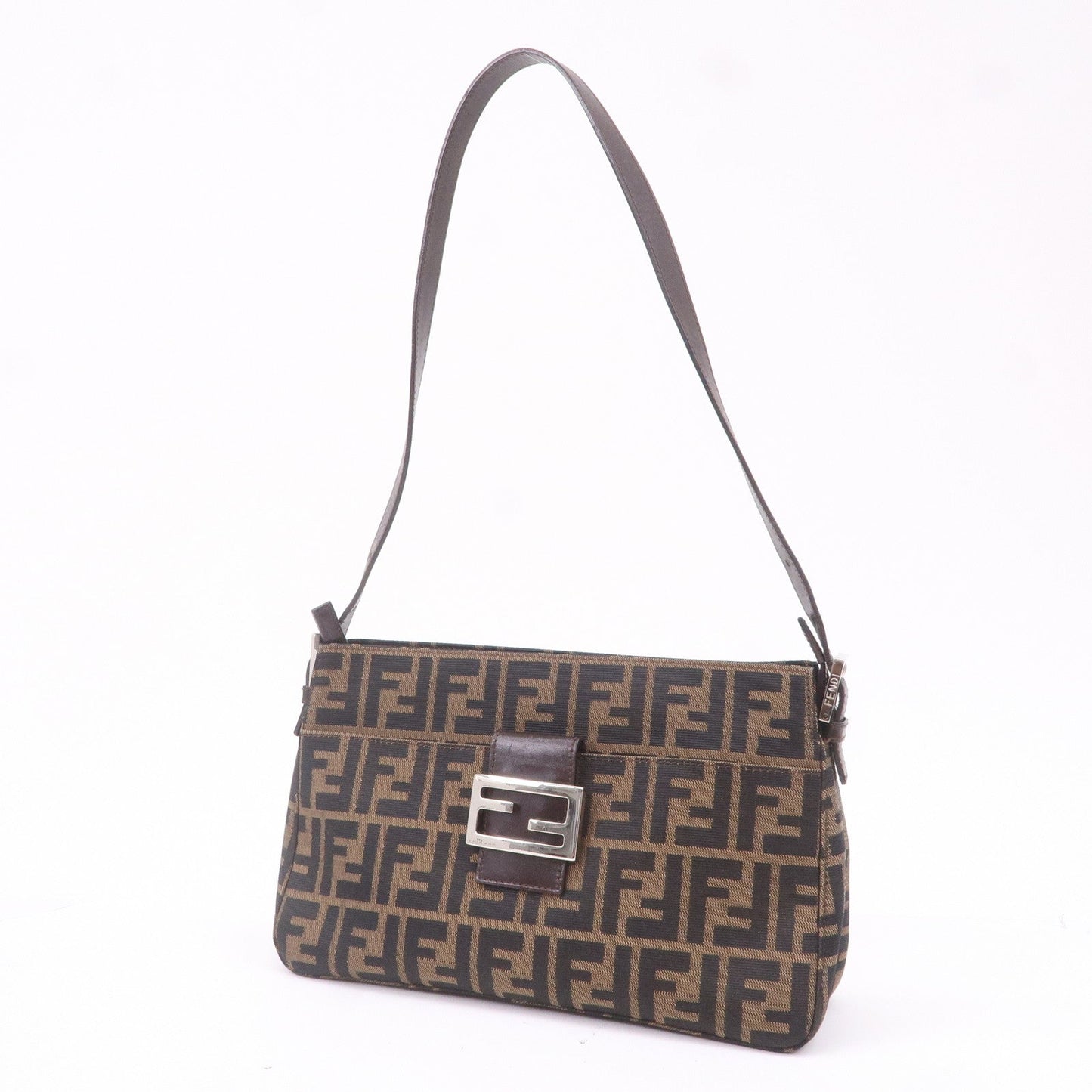 FENDI Zucca Canvas Leather Shoulder Bag Khaki Black Brown 26566