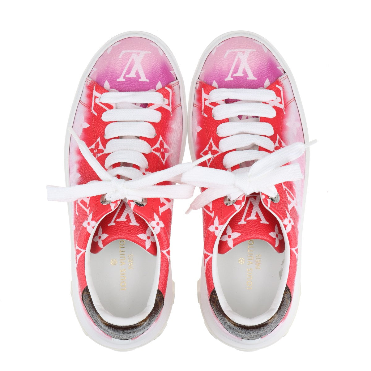Louis Vuitton Time Outline 19 Years PVC  Leather Trainers 35  Red Ã— White CL1119 Monogram