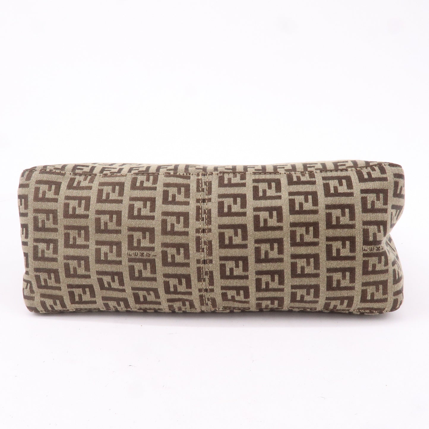 FENDI Zucchino Canvas Leather Shoulder Bag Beige Brown 8BR444