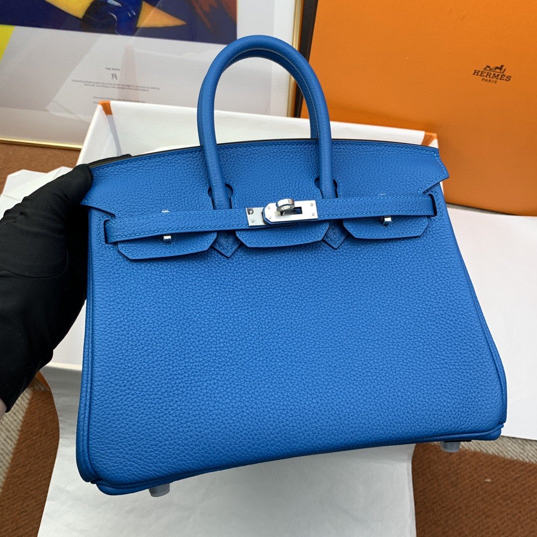 GLAMI Birkin Nata Swift Blue For Women Silver Toned Hardware 10in/25cm
