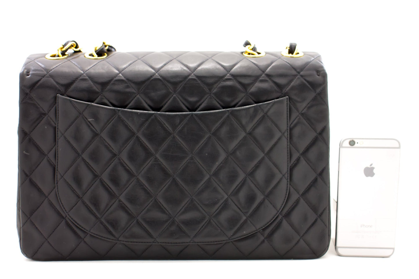 CHANEL Jumbo 13" Maxi 2.55 Flap Chain Shoulder Bag Black Lambskin d66