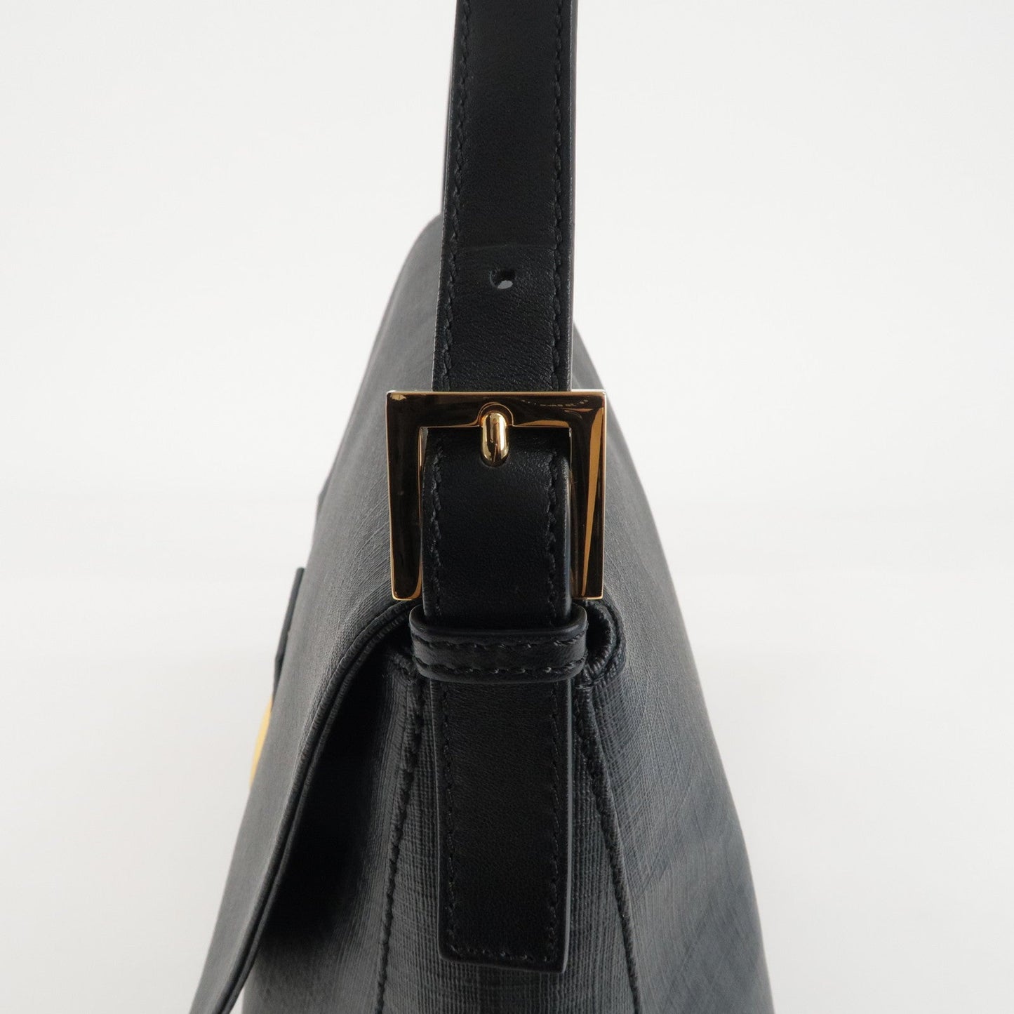 FENDI Zucchino Mamma Baguette PVC Leather Bag Black 8BR001