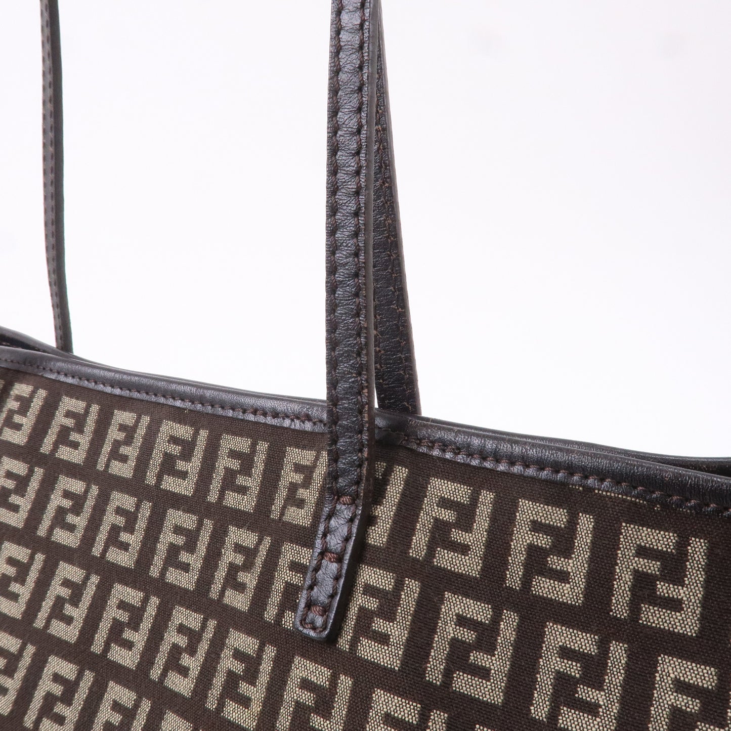 FENDI Zucchino Canvas Leather Tote Bag Beige Brown 8BH104