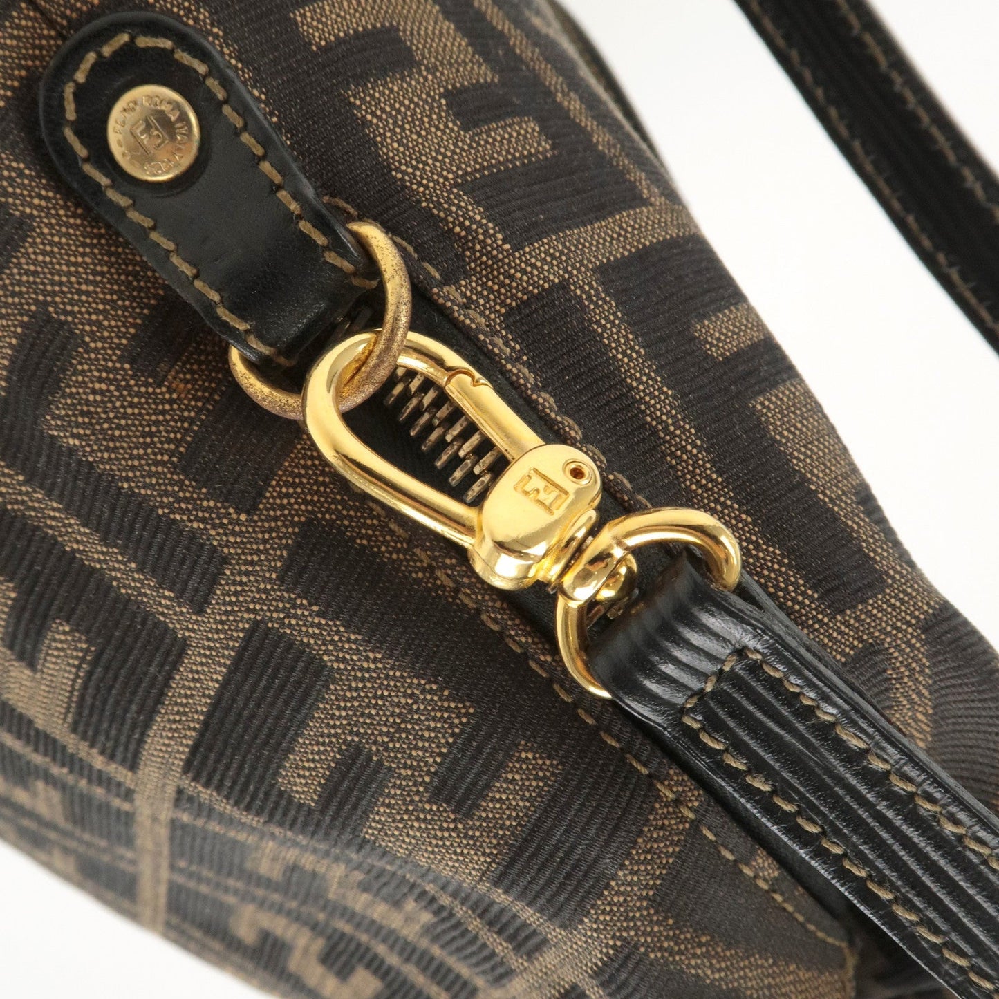 FENDI Zucca Canvas Leather 2Way Shoulder Bag Brown Black 14968