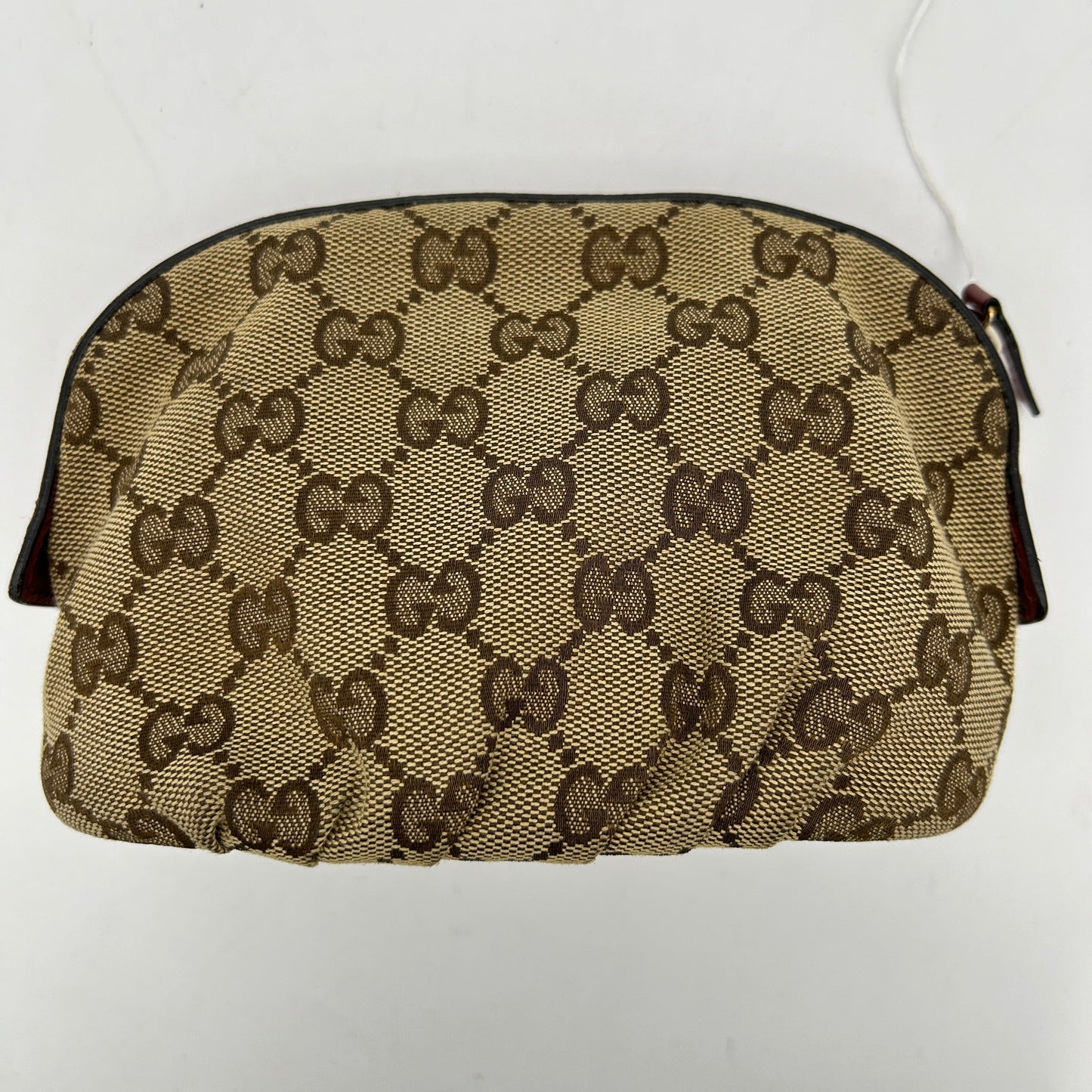 Gucci Beige GG Monogram Necessaire Pouch Brown Trim