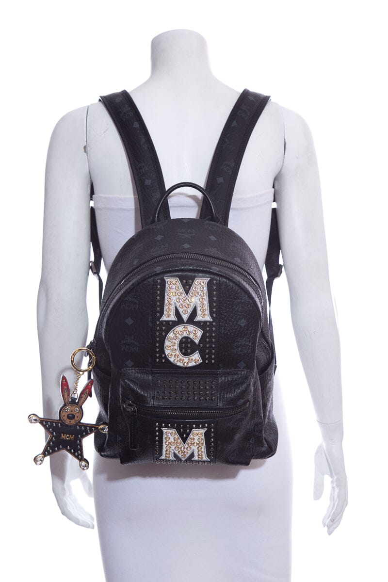 MCM Black Monogram & Crystal Detail Backpack