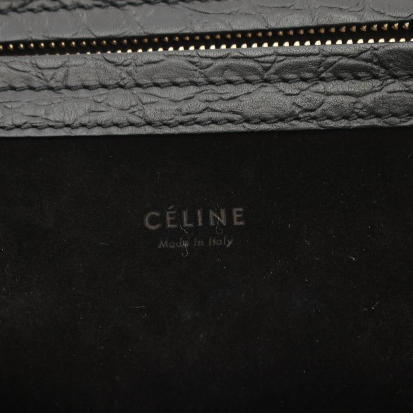 Celine Luggage Phantom Black Croc Embossed Leather Handbag Tote Bag Medium