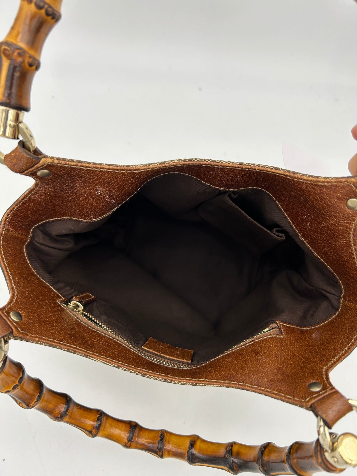 Gucci GG Canvas Bamboo Tote Brown