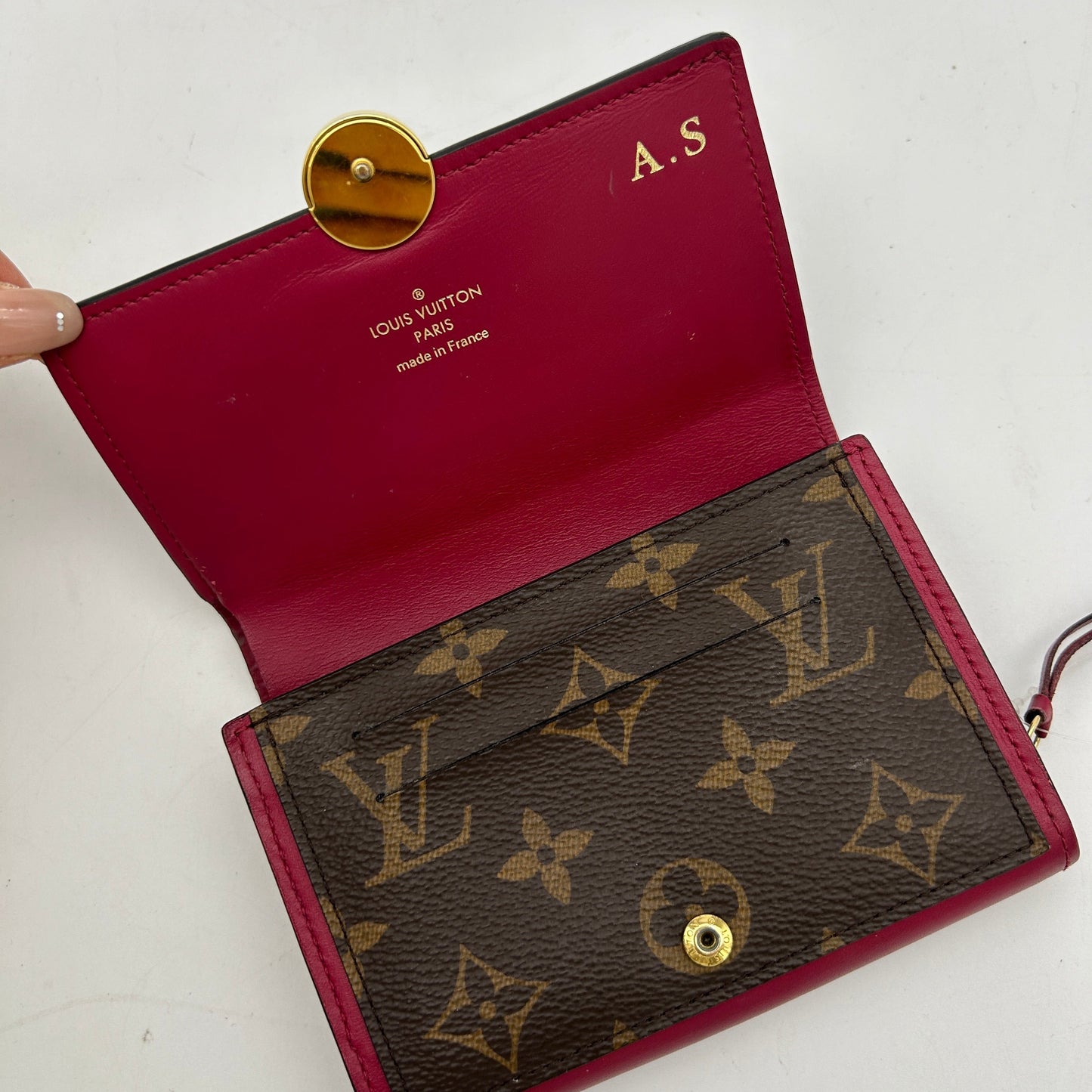 Louis Vuitton Flore Monogram Compact Wallet Brown Red