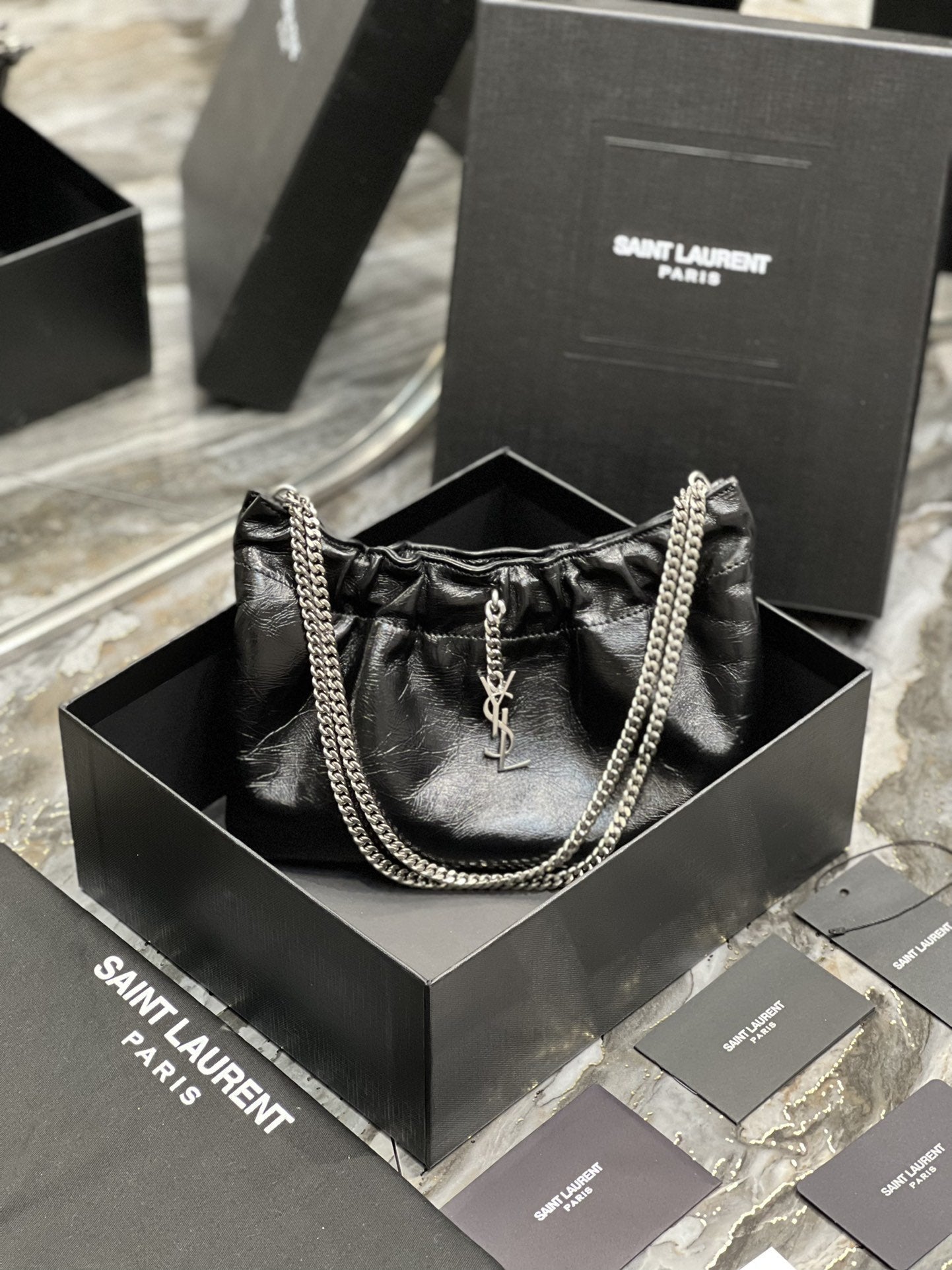 GLAMI Hobo Mini Bag Black With Silver Hardware For Women 9.4in/24cm YSl