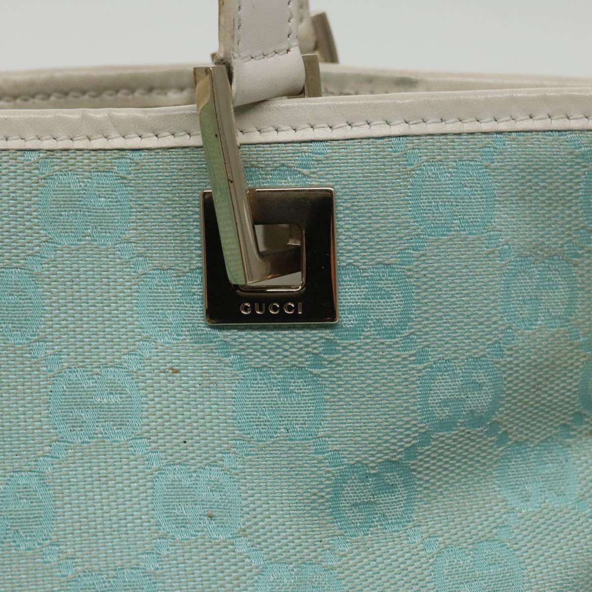 GUCCI GG Canvas Hand Bag Light Blue Gold 002 1099 100023