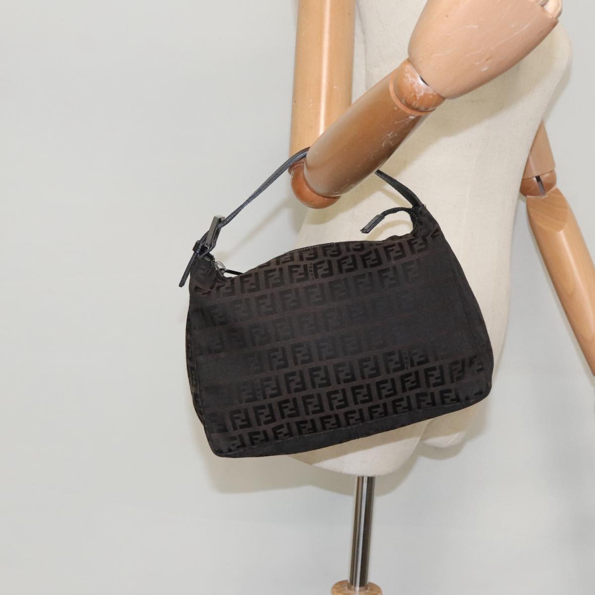 FENDI Zucchino Canvas Hand Bag Black 100056