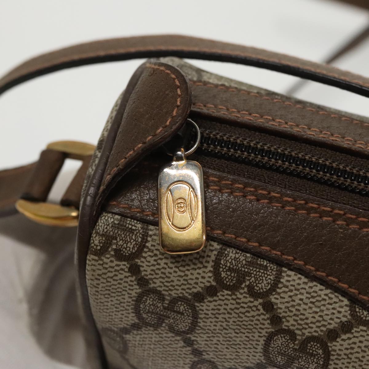 GUCCI GG Supreme Web Sherry Line Shoulder Bag PVC Beige 89 02 018 100071