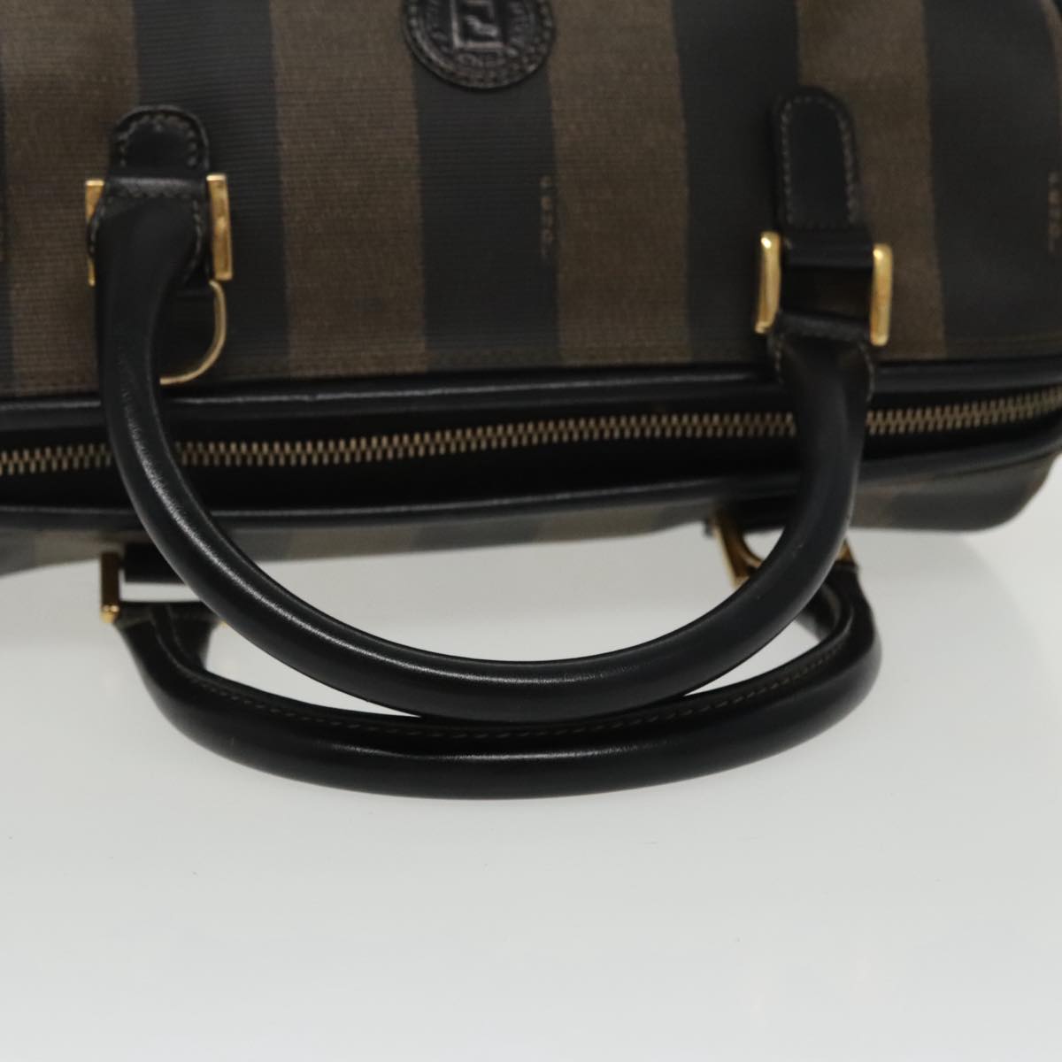 FENDI Pecan Canvas Hand Bag Brown Black gold 100100