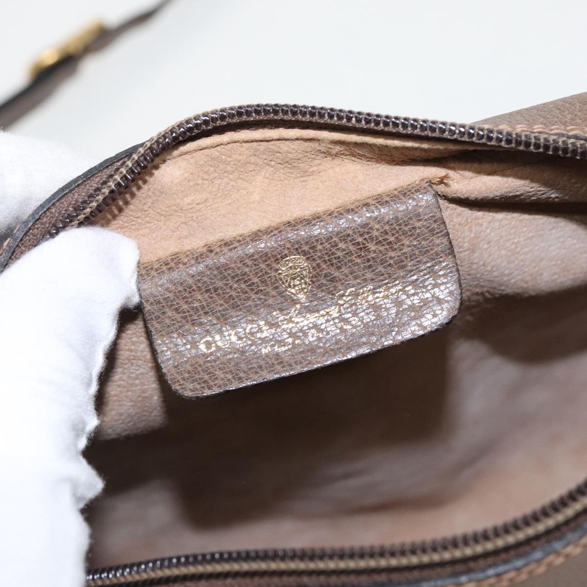 GUCCI GG Supreme Web Sherry Line Shoulder Bag PVC Beige 32 02 004 100146