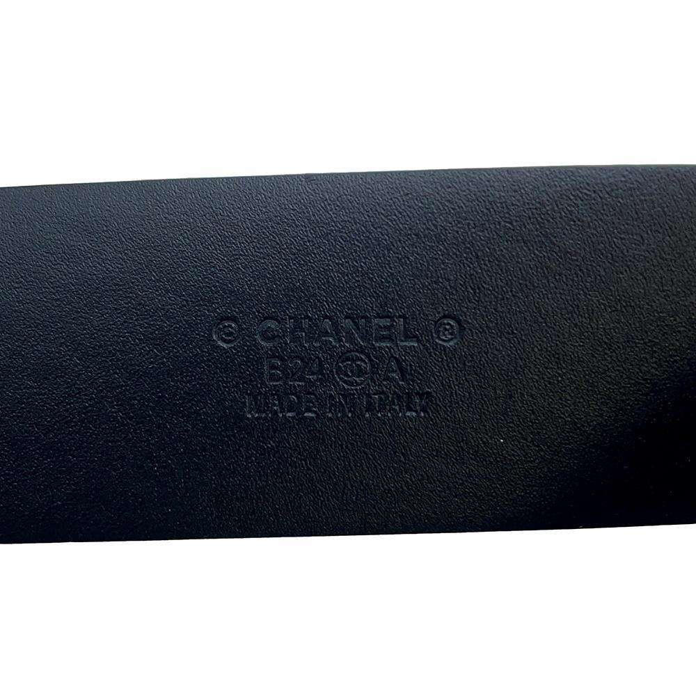 CHANEL CC Logo Belt Size 75 Black/White Leather