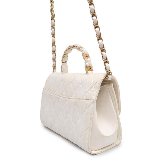 CHANEL Matelasse Top Handle 2way Shoulder Handbag WhiteAS2478 Crumple Lambskin
