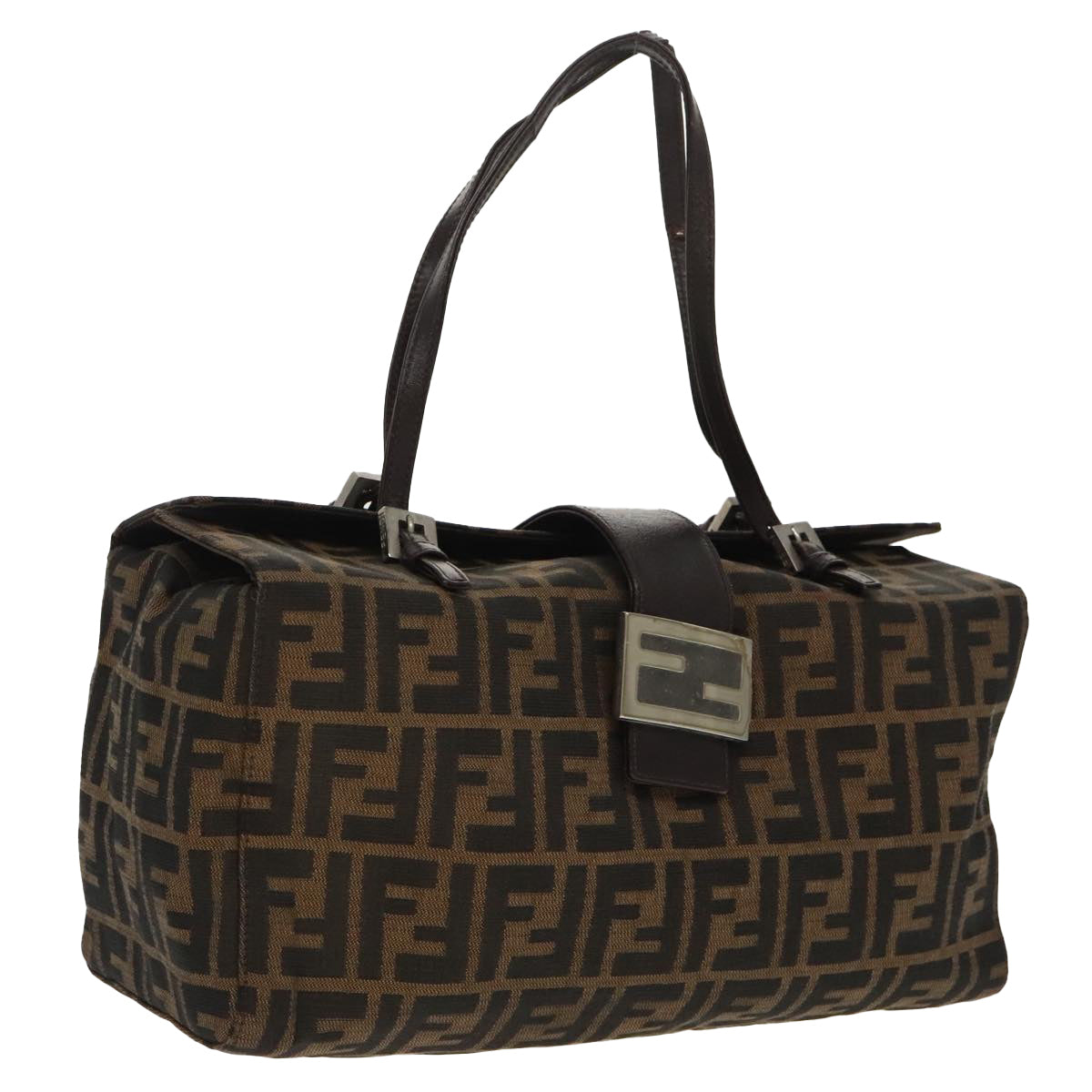 FENDI Zucca Canvas Mamma Baguette Shoulder Bag Brown Black Silver 100278
