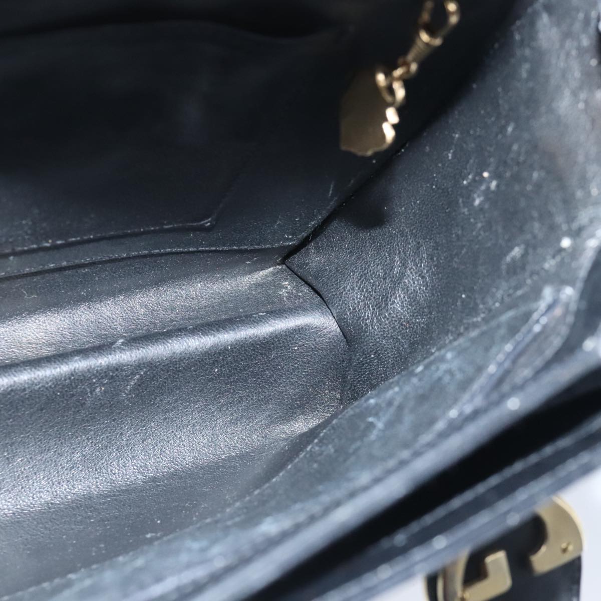 GUCCI Hand Bag Leather Black Gold 100355