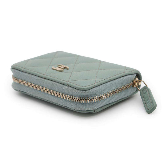 CHANEL Matelasse Classic Zip Coin Purse Light GreenAP0216 Caviar Leather