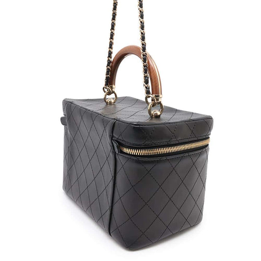 CHANEL Vanity Bag ChainShoulder Bag Black Leather