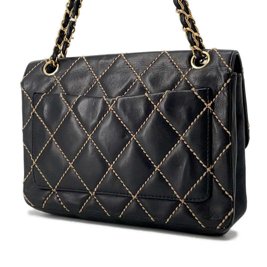 CHANEL Wild Stitch Flap Shoulder Black Leather