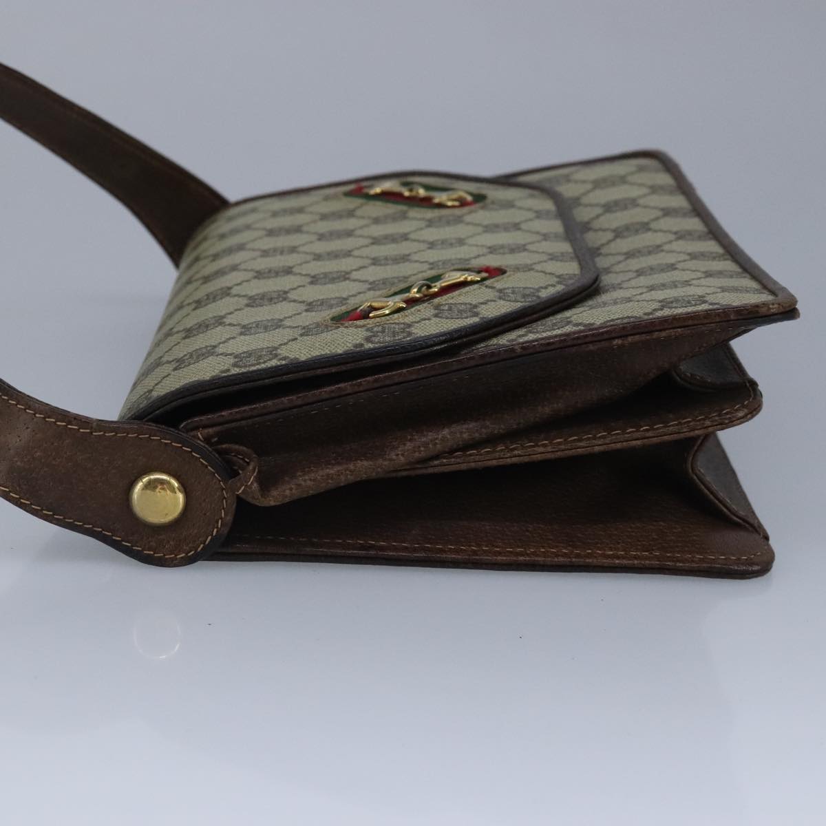 GUCCI GG Supreme Web Sherry Line Shoulder Bag PVC Leather Beige Gold 100377
