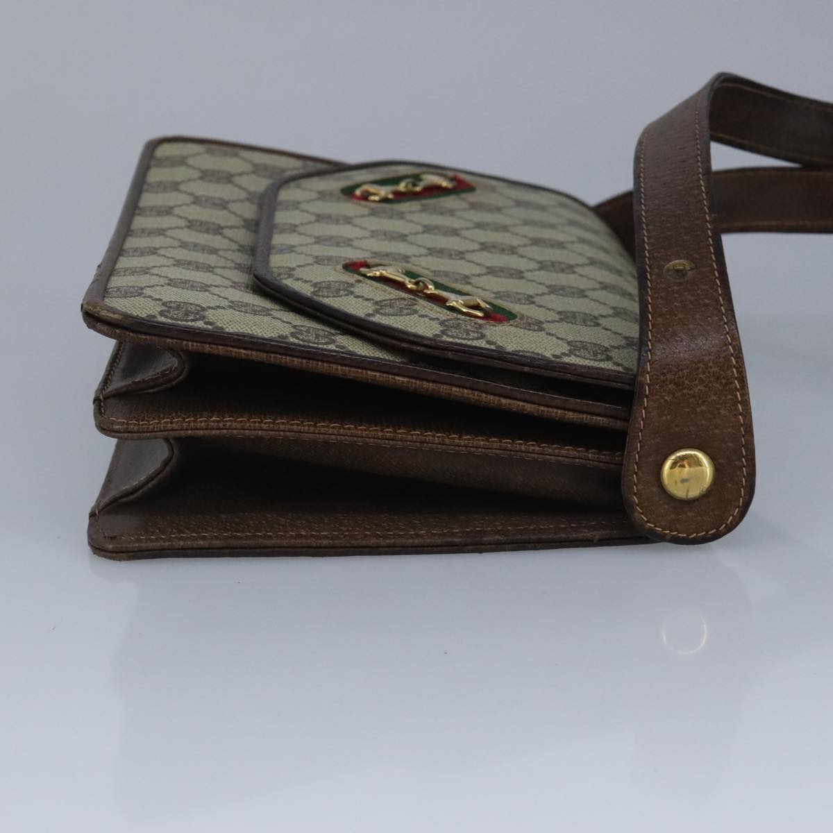 GUCCI GG Supreme Web Sherry Line Shoulder Bag PVC Leather Beige Gold 100377