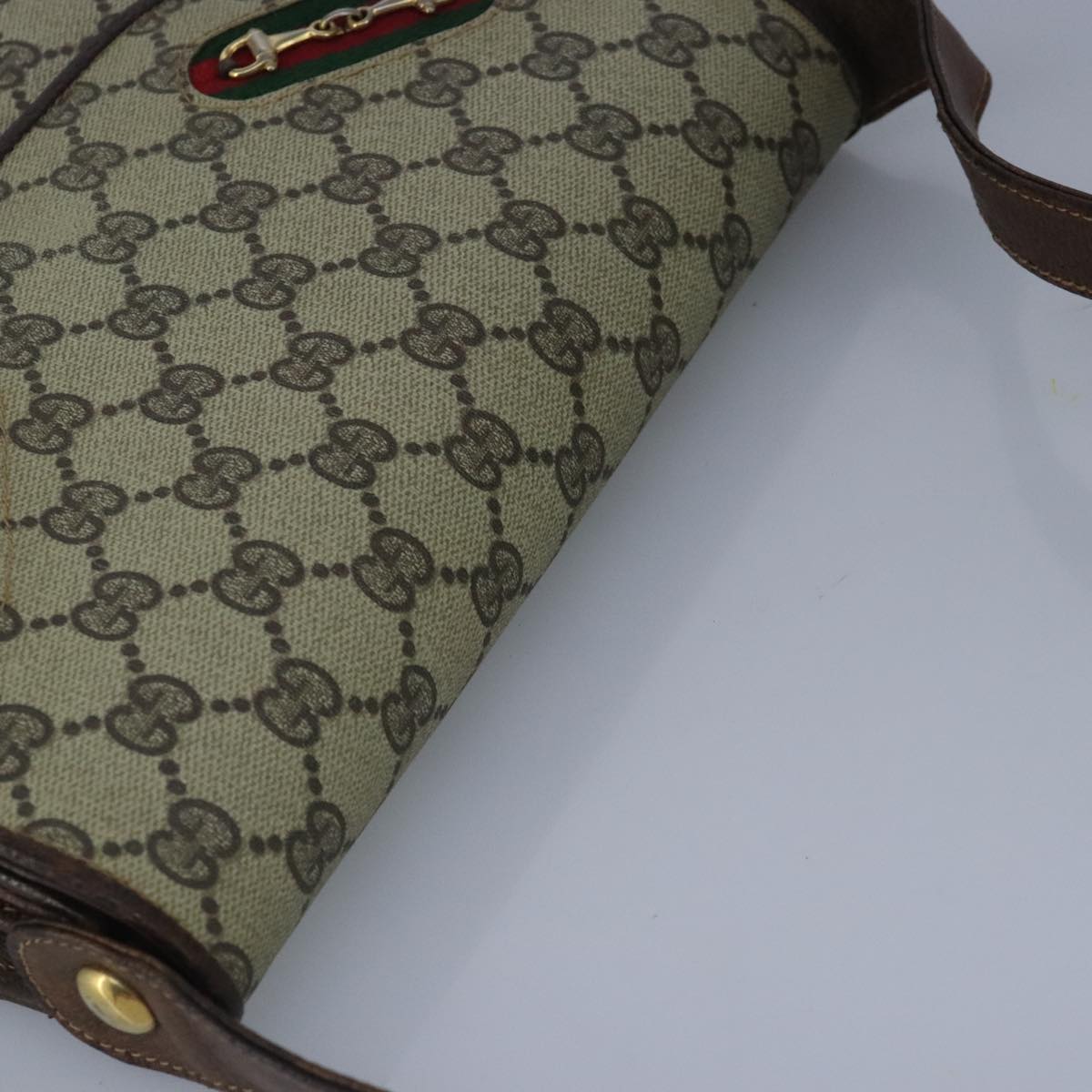 GUCCI GG Supreme Web Sherry Line Shoulder Bag PVC Leather Beige Gold 100377