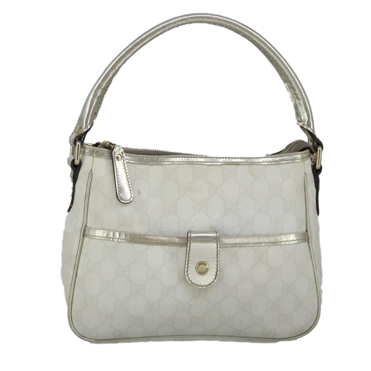 GUCCI GG Supreme Hand Bag PVC Leather White Gold 190258 100380