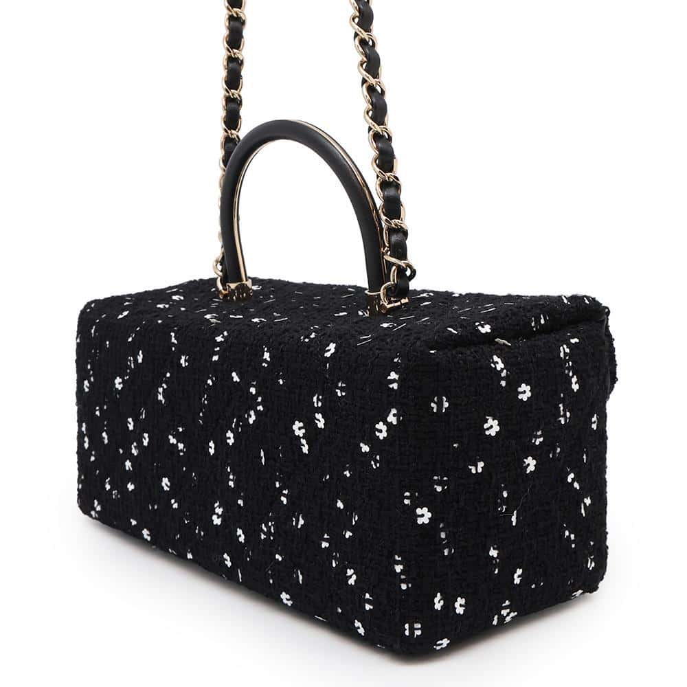 CHANEL Top Handle Box Bag Black/WhiteAS4471 Tweed Leather Sequins
