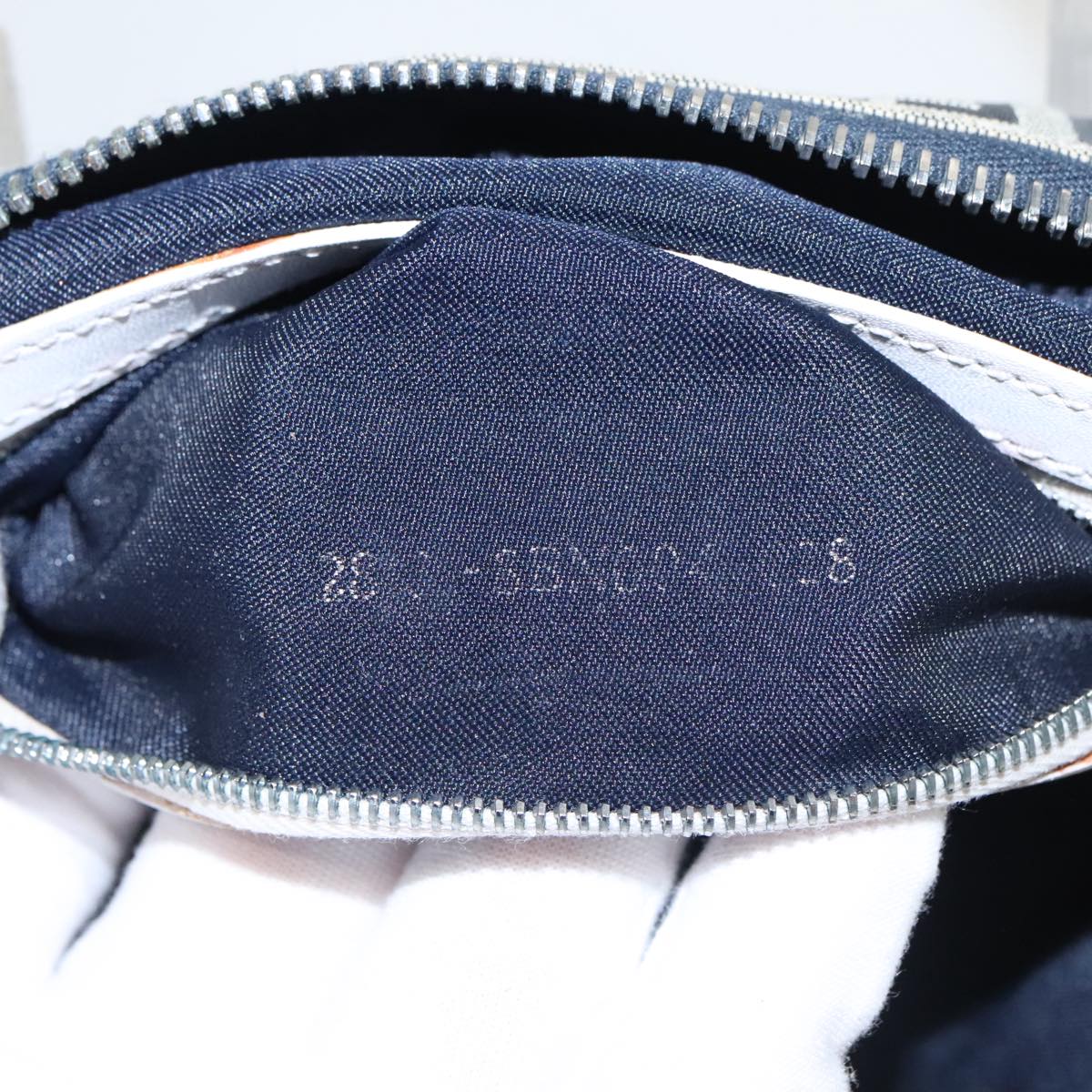 FENDI Zucchino Canvas Hand Bag Navy Silver 100682