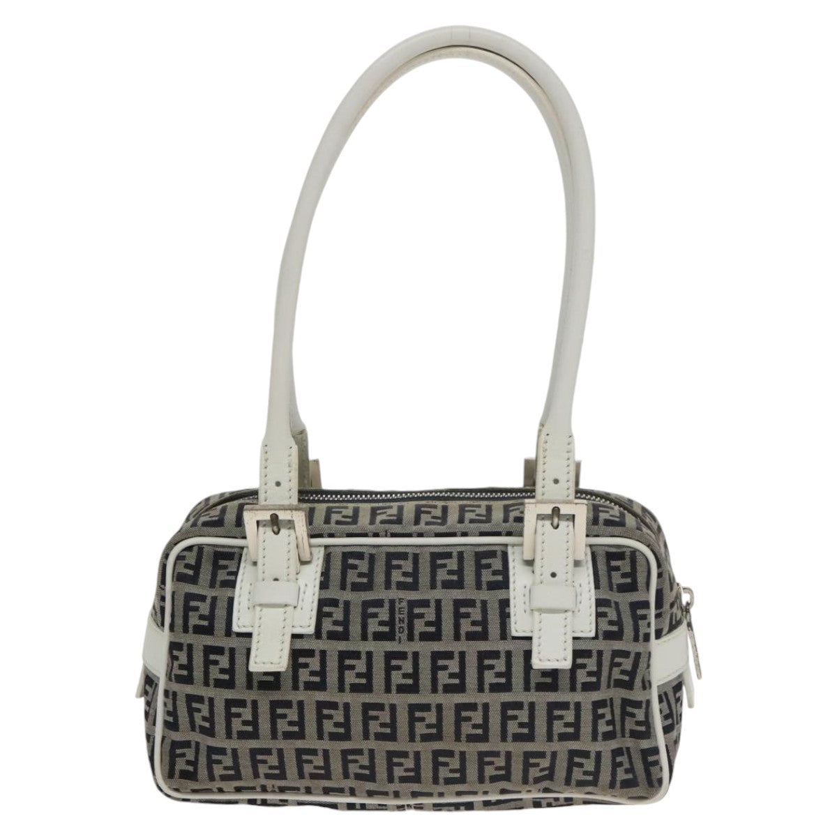 FENDI Zucchino Canvas Hand Bag Navy Silver 100682