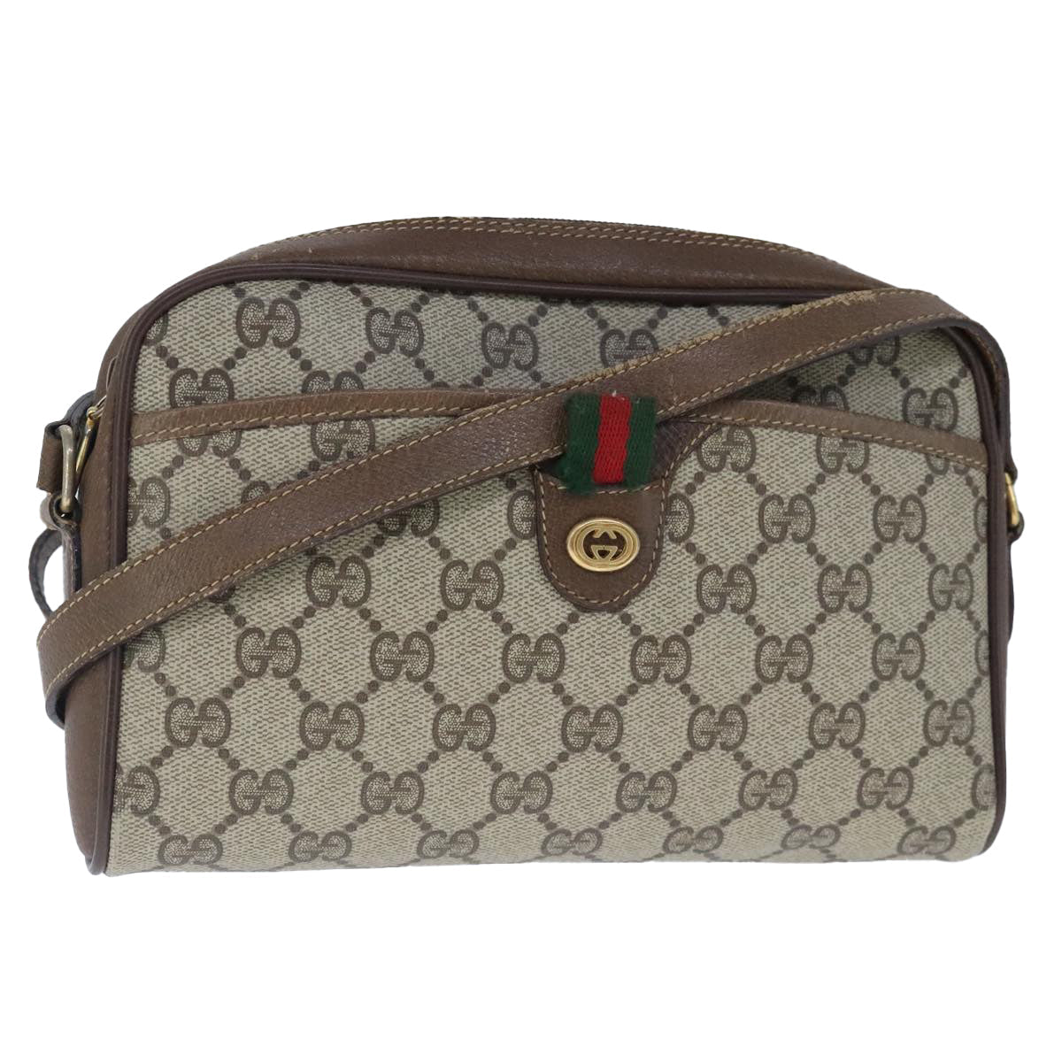 GUCCI GG Supreme Web Sherry Line Shoulder Bag PVC Beige Gold 100686