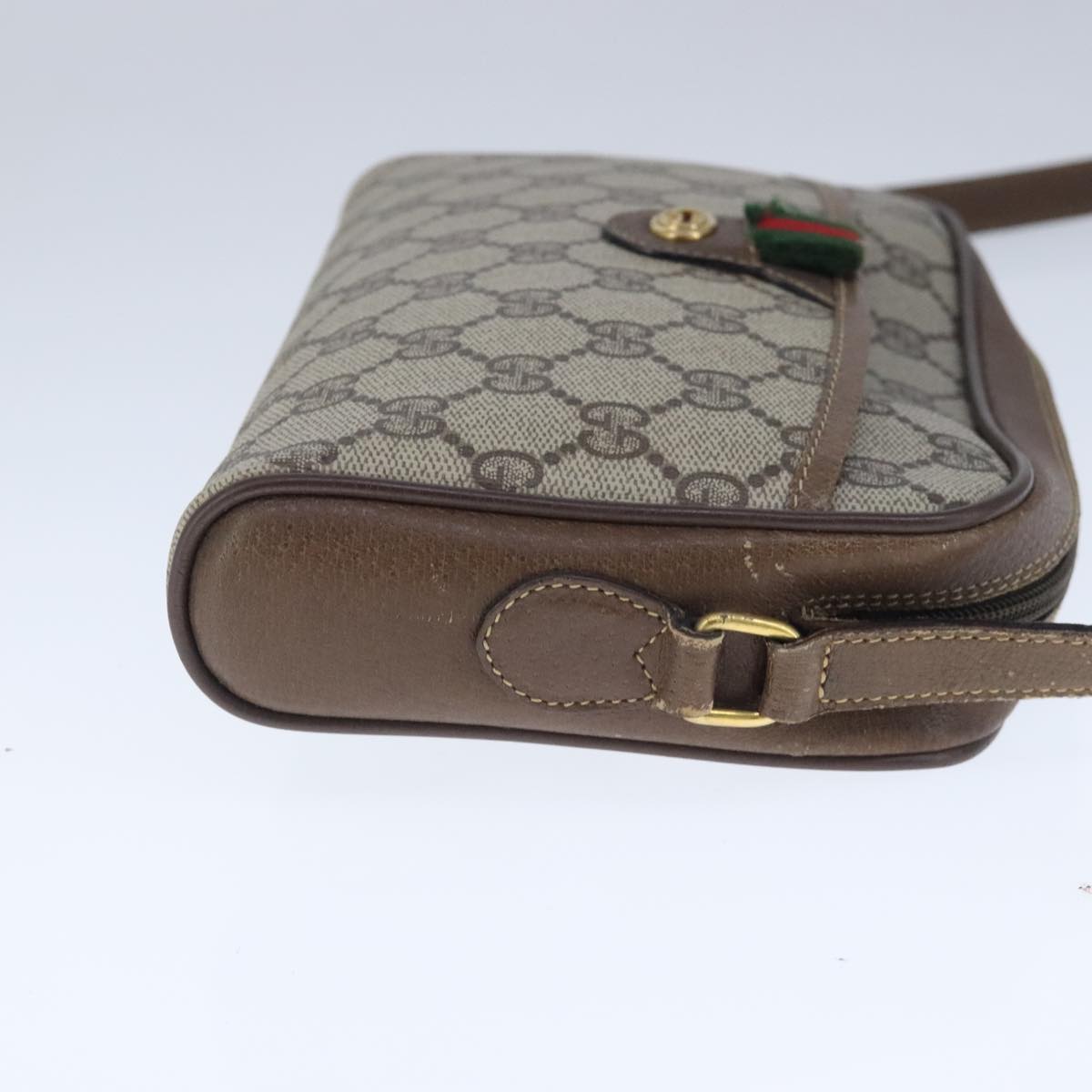 GUCCI GG Supreme Web Sherry Line Shoulder Bag PVC Beige Gold 100686