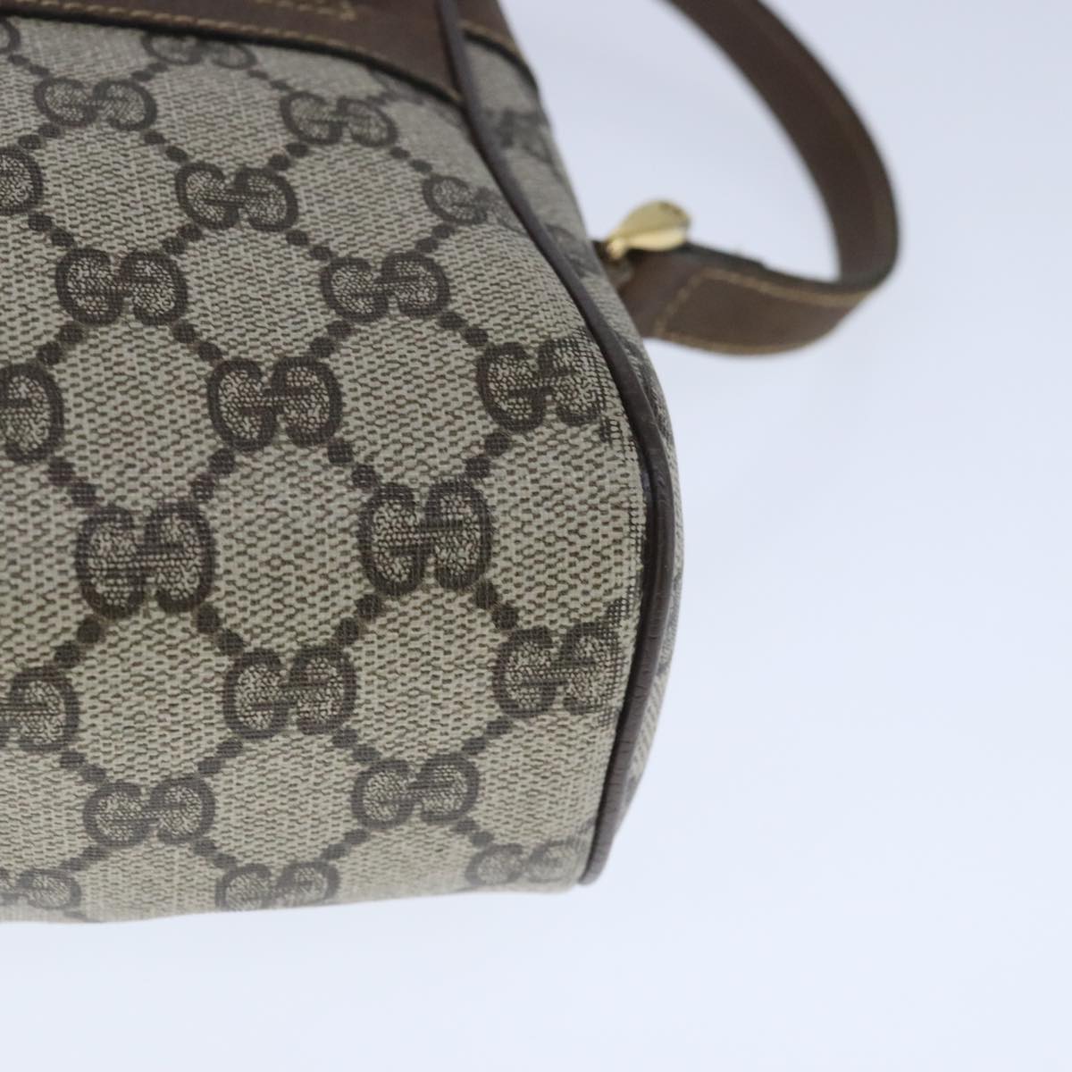 GUCCI GG Supreme Web Sherry Line Shoulder Bag PVC Leather Beige Gold 100688