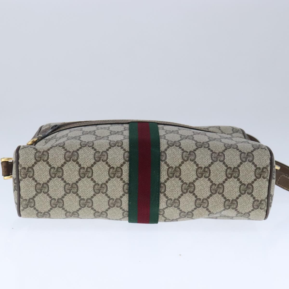 GUCCI GG Supreme Web Sherry Line Shoulder Bag PVC Leather Beige Gold 100688