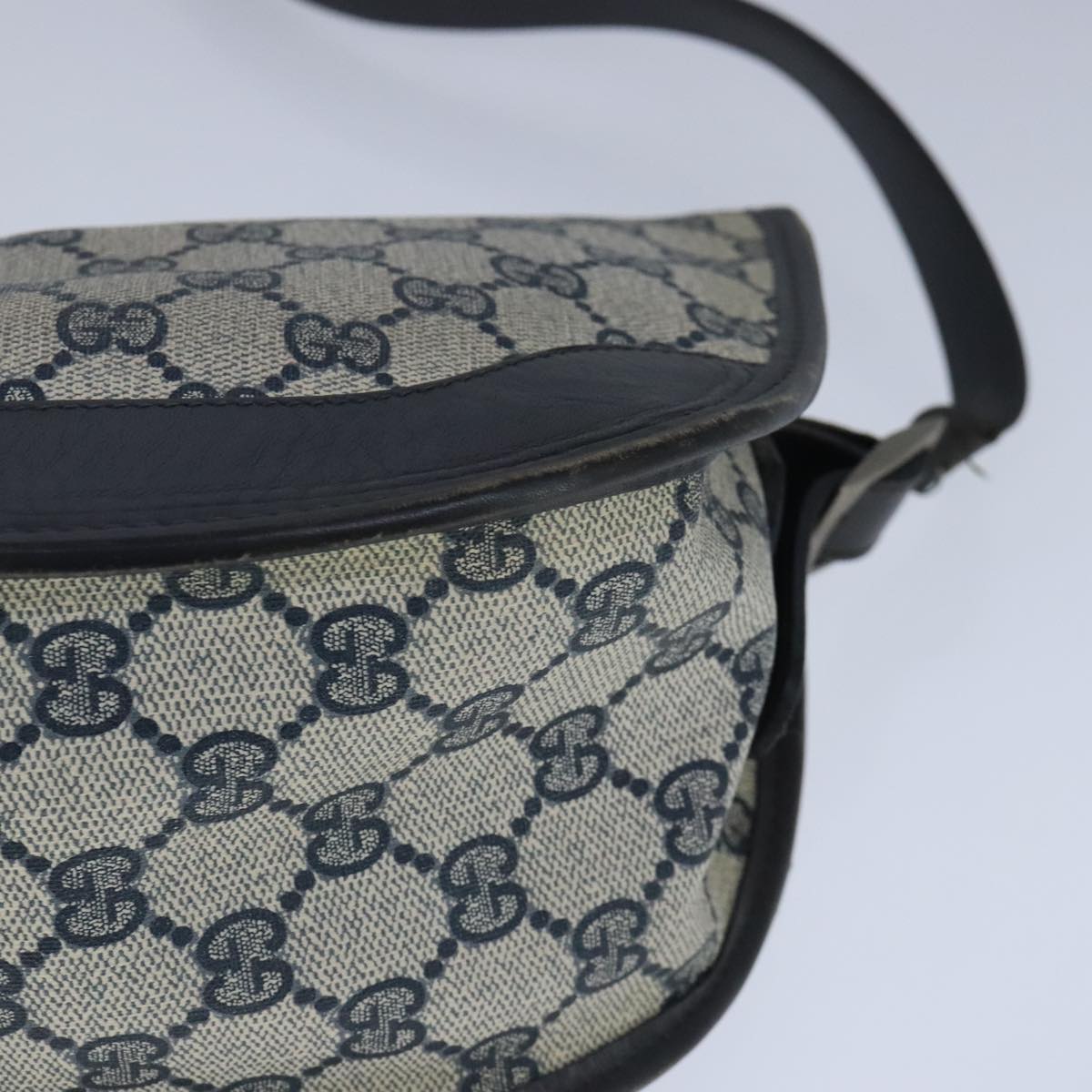 GUCCI GG Supreme Web Sherry Line Shoulder Bag PVC Leather Navy Gold 100690