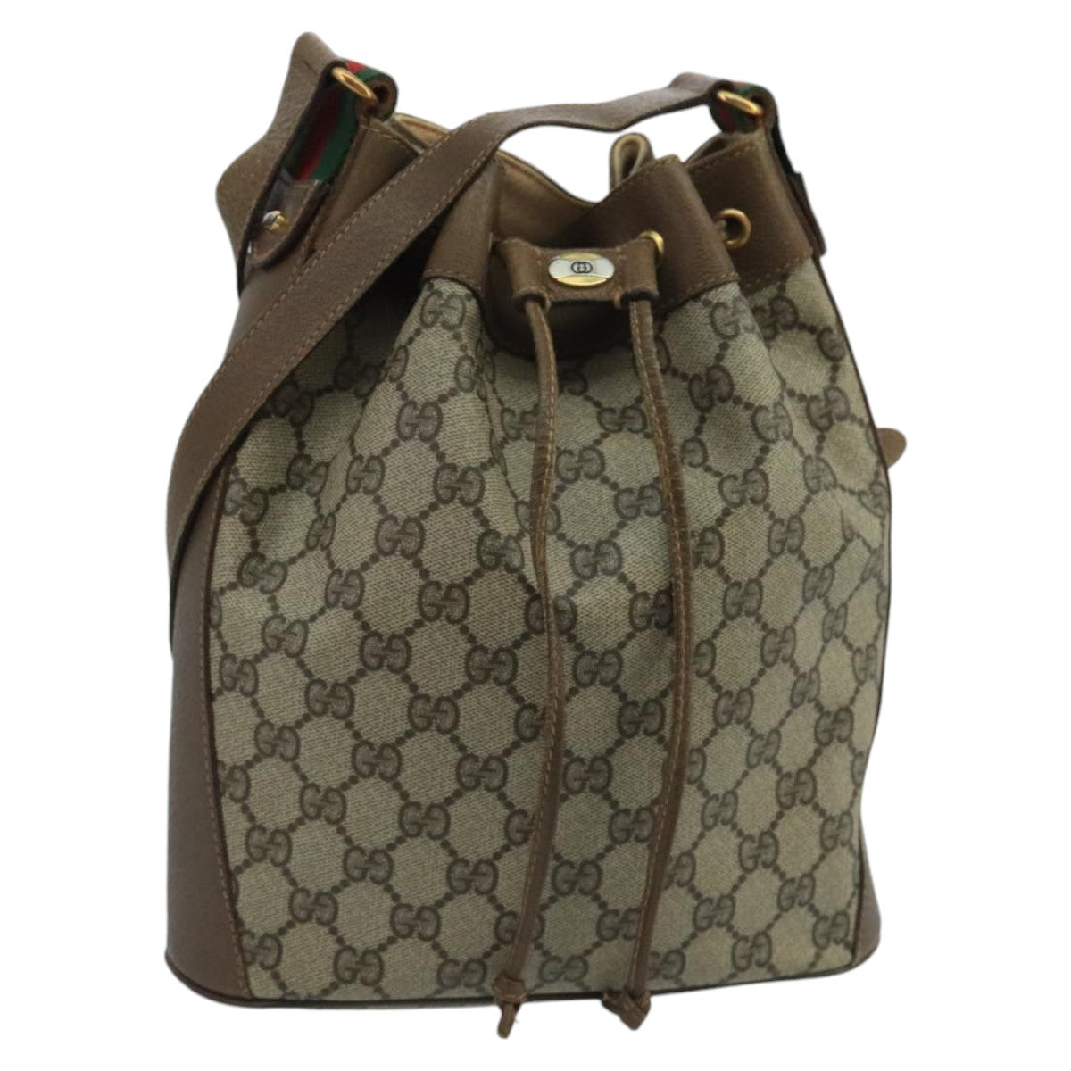 GUCCI GG Supreme Web Sherry Line Shoulder Bag PVC Beige Gold 100695