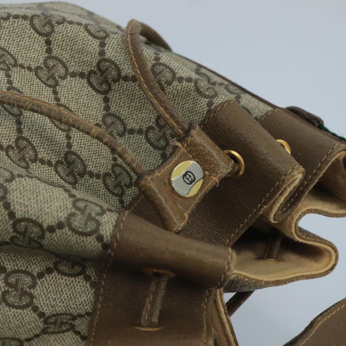 GUCCI GG Supreme Web Sherry Line Shoulder Bag PVC Beige Gold 100695