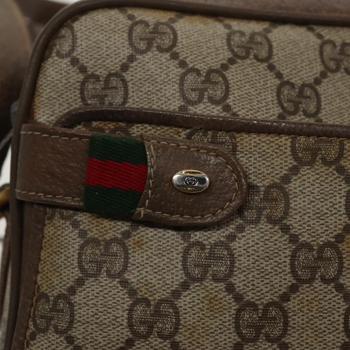 GUCCI GG Supreme Web Sherry Line Shoulder Bag PVC Beige 93 02 049 100696