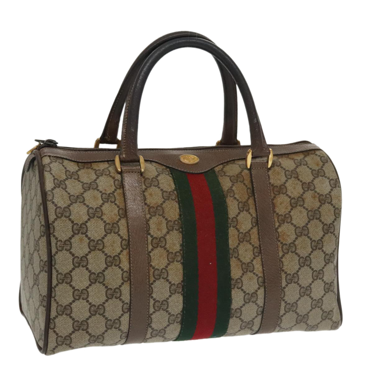 GUCCI GG Supreme Web Sherry Line Hand Bag PVC Beige Red 39 02 007 100697