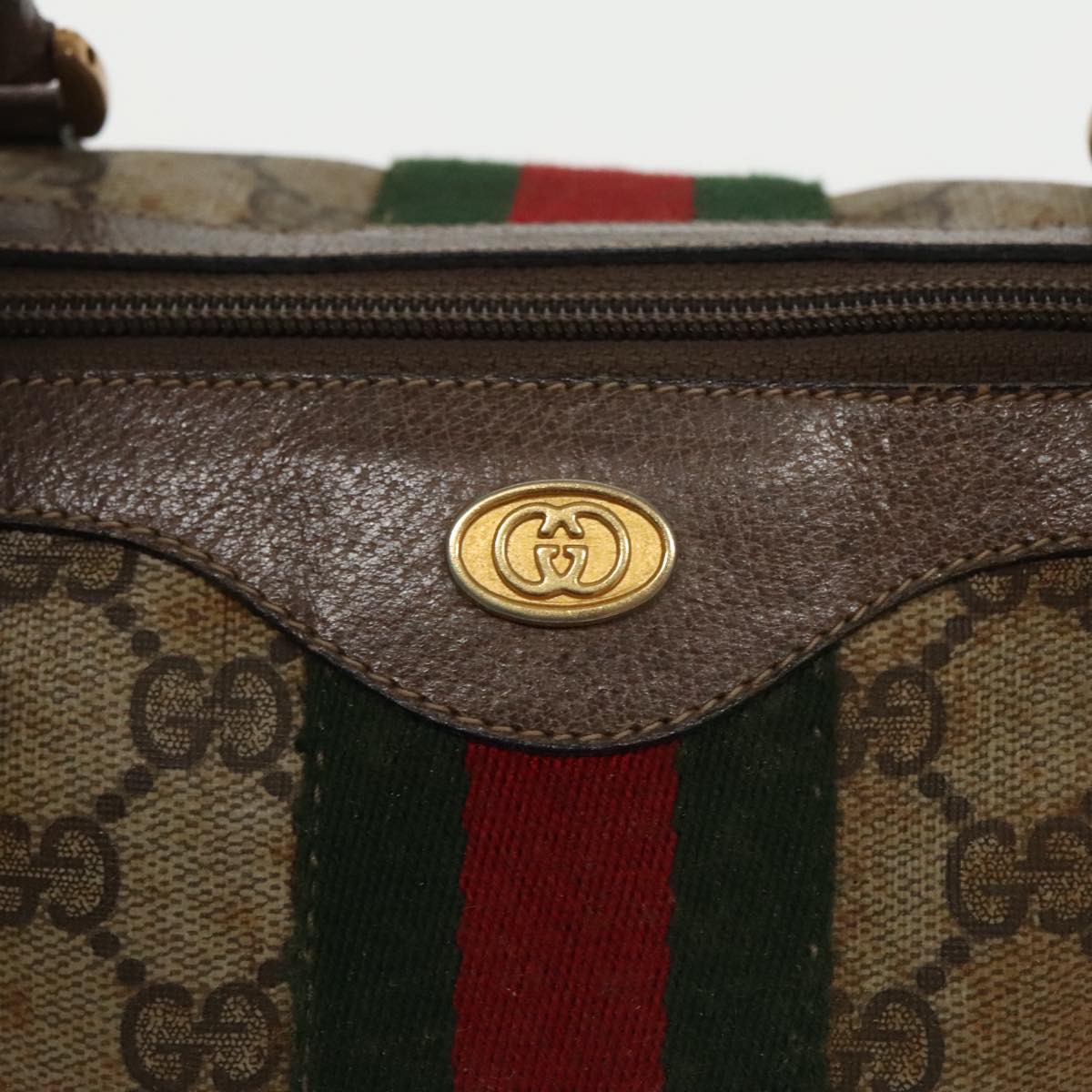 GUCCI GG Supreme Web Sherry Line Hand Bag PVC Beige Red 39 02 007 100697