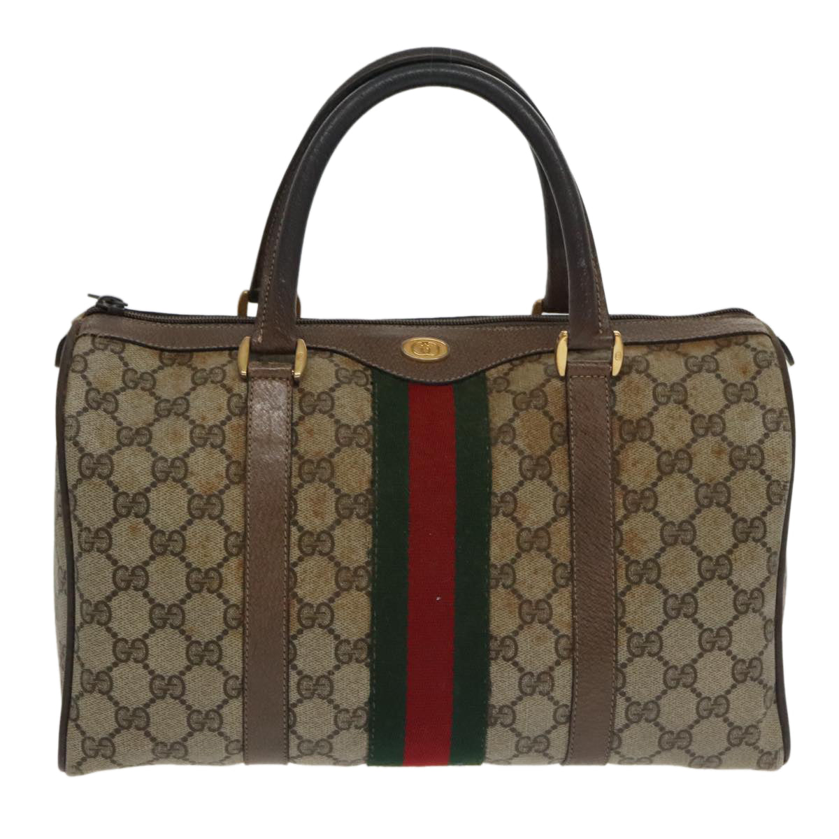 GUCCI GG Supreme Web Sherry Line Hand Bag PVC Beige Red 39 02 007 100697