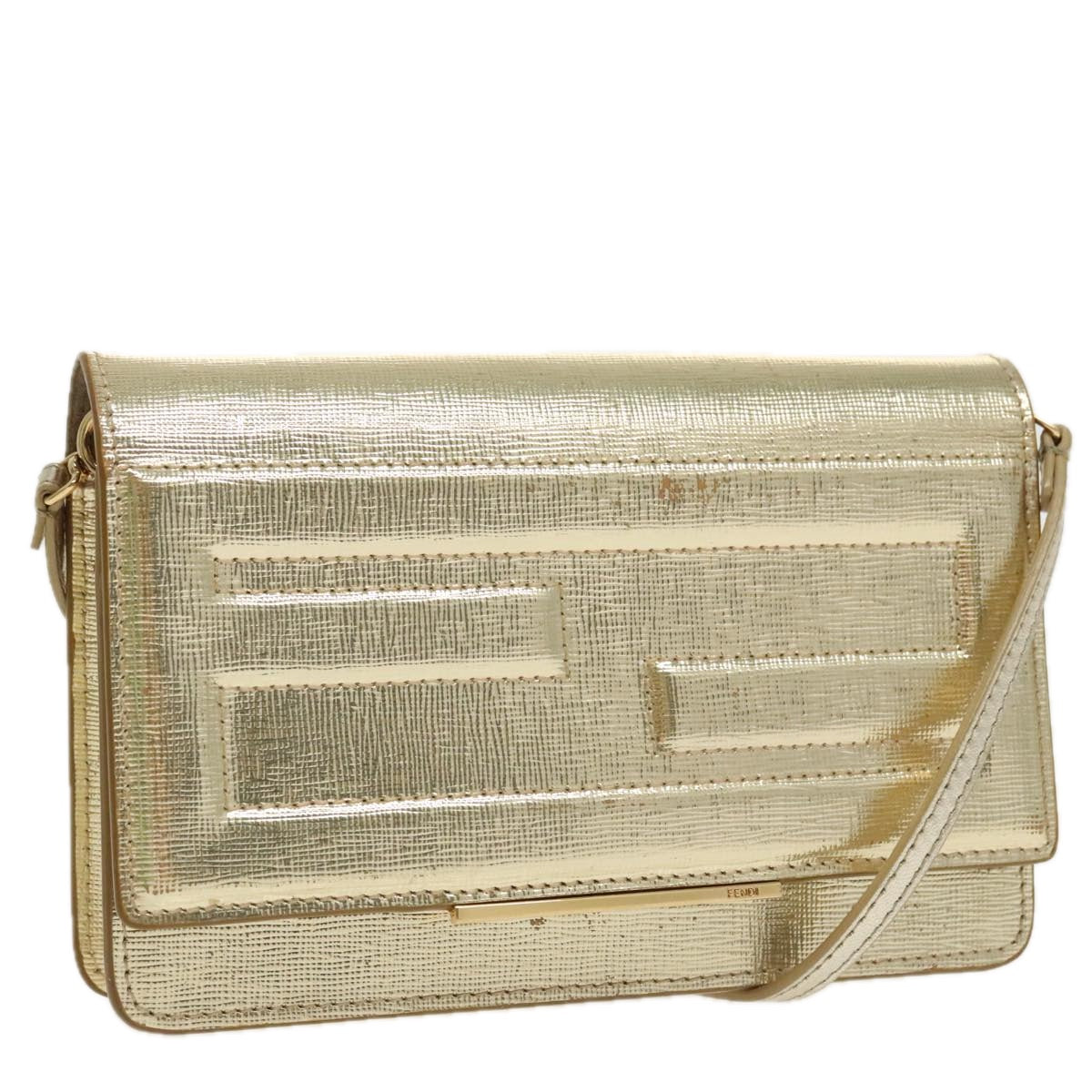 FENDI Shoulder Bag Leather Gold 100718